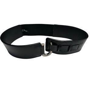 BRAVE Stas Nappa Wide Leather Waist Belt Smooth Black Stretchable XS Silver